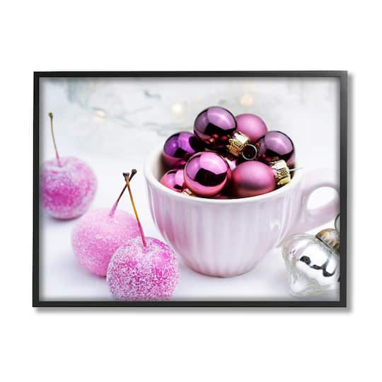 Stupell Industries Glimmering Pink Christmas Ornaments Framed Giclee Art